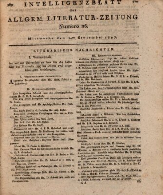 Allgemeine Literatur-Zeitung (Literarisches Zentralblatt für Deutschland) Mittwoch 20. September 1797