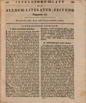 Allgemeine Literatur-Zeitung (Literarisches Zentralblatt für Deutschland) Samstag 23. September 1797