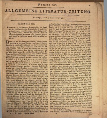 Allgemeine Literatur-Zeitung (Literarisches Zentralblatt für Deutschland) Montag 2. Oktober 1797