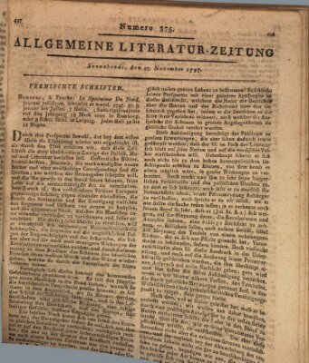 Allgemeine Literatur-Zeitung (Literarisches Zentralblatt für Deutschland) Samstag 25. November 1797