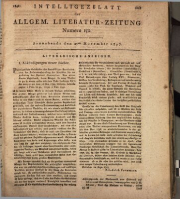 Allgemeine Literatur-Zeitung (Literarisches Zentralblatt für Deutschland) Samstag 25. November 1797