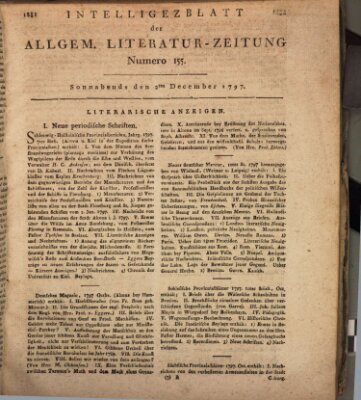 Allgemeine Literatur-Zeitung (Literarisches Zentralblatt für Deutschland) Samstag 2. Dezember 1797