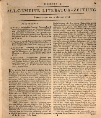 Allgemeine Literatur-Zeitung (Literarisches Zentralblatt für Deutschland) Donnerstag 4. Januar 1798