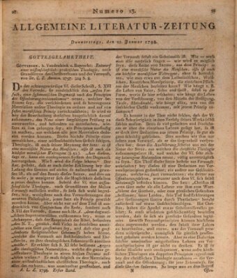 Allgemeine Literatur-Zeitung (Literarisches Zentralblatt für Deutschland) Donnerstag 11. Januar 1798