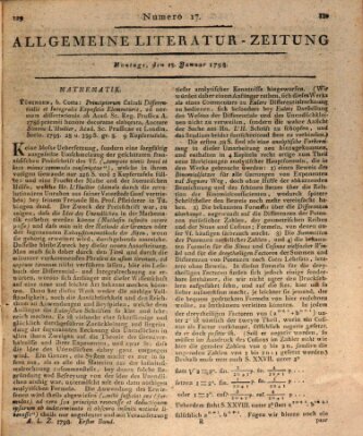 Allgemeine Literatur-Zeitung (Literarisches Zentralblatt für Deutschland) Montag 15. Januar 1798