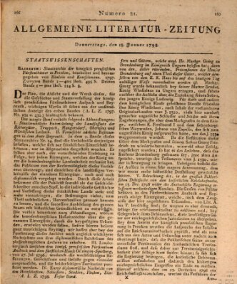 Allgemeine Literatur-Zeitung (Literarisches Zentralblatt für Deutschland) Donnerstag 18. Januar 1798