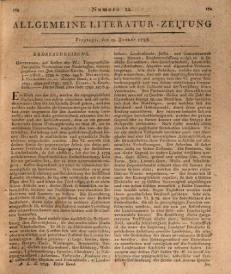 Allgemeine Literatur-Zeitung (Literarisches Zentralblatt für Deutschland) Freitag 19. Januar 1798