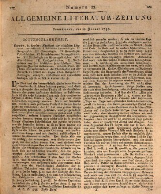 Allgemeine Literatur-Zeitung (Literarisches Zentralblatt für Deutschland) Samstag 20. Januar 1798