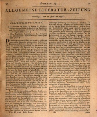 Allgemeine Literatur-Zeitung (Literarisches Zentralblatt für Deutschland) Montag 22. Januar 1798