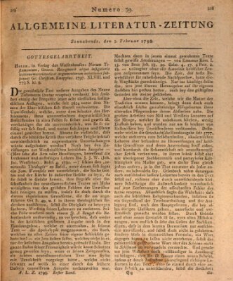 Allgemeine Literatur-Zeitung (Literarisches Zentralblatt für Deutschland) Samstag 3. Februar 1798