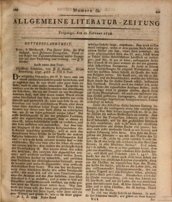 Allgemeine Literatur-Zeitung (Literarisches Zentralblatt für Deutschland) Freitag 23. Februar 1798