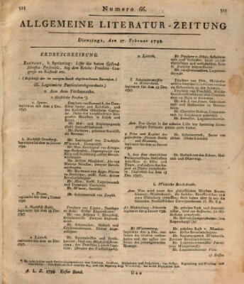 Allgemeine Literatur-Zeitung (Literarisches Zentralblatt für Deutschland) Dienstag 27. Februar 1798