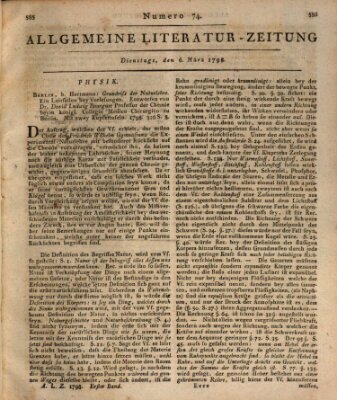 Allgemeine Literatur-Zeitung (Literarisches Zentralblatt für Deutschland) Dienstag 6. März 1798