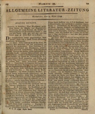 Allgemeine Literatur-Zeitung (Literarisches Zentralblatt für Deutschland) Mittwoch 14. März 1798