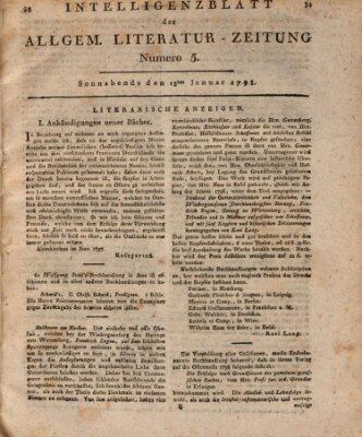 Allgemeine Literatur-Zeitung (Literarisches Zentralblatt für Deutschland) Samstag 13. Januar 1798