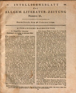 Allgemeine Literatur-Zeitung (Literarisches Zentralblatt für Deutschland) Samstag 3. Februar 1798