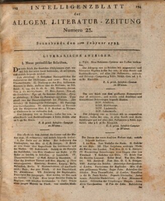 Allgemeine Literatur-Zeitung (Literarisches Zentralblatt für Deutschland) Samstag 10. Februar 1798