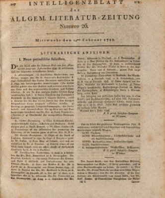 Allgemeine Literatur-Zeitung (Literarisches Zentralblatt für Deutschland) Mittwoch 14. Februar 1798