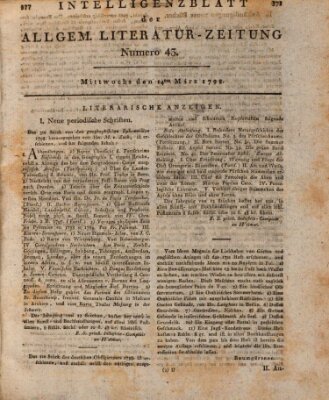 Allgemeine Literatur-Zeitung (Literarisches Zentralblatt für Deutschland) Mittwoch 14. März 1798