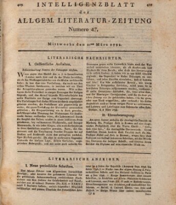 Allgemeine Literatur-Zeitung (Literarisches Zentralblatt für Deutschland) Mittwoch 21. März 1798