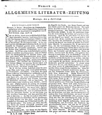 Allgemeine Literatur-Zeitung (Literarisches Zentralblatt für Deutschland) Montag 9. April 1798