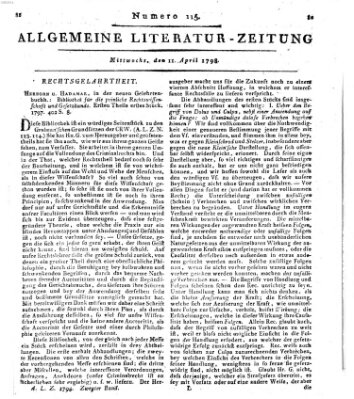 Allgemeine Literatur-Zeitung (Literarisches Zentralblatt für Deutschland) Mittwoch 11. April 1798