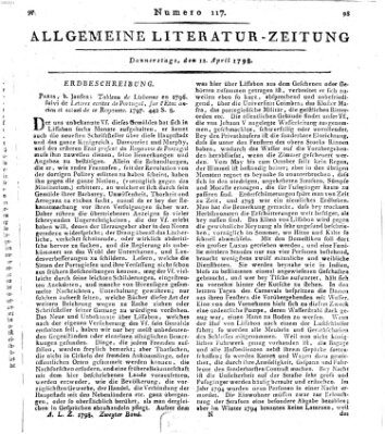 Allgemeine Literatur-Zeitung (Literarisches Zentralblatt für Deutschland) Donnerstag 12. April 1798