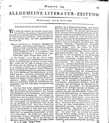 Allgemeine Literatur-Zeitung (Literarisches Zentralblatt für Deutschland) Donnerstag 19. April 1798