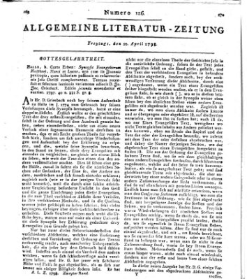 Allgemeine Literatur-Zeitung (Literarisches Zentralblatt für Deutschland) Freitag 20. April 1798