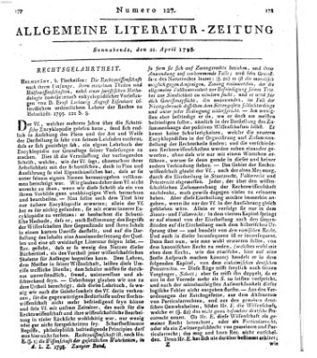 Allgemeine Literatur-Zeitung (Literarisches Zentralblatt für Deutschland) Samstag 21. April 1798