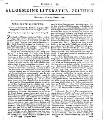 Allgemeine Literatur-Zeitung (Literarisches Zentralblatt für Deutschland) Montag 30. April 1798