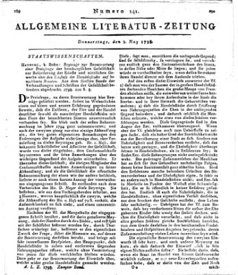 Allgemeine Literatur-Zeitung (Literarisches Zentralblatt für Deutschland) Donnerstag 3. Mai 1798