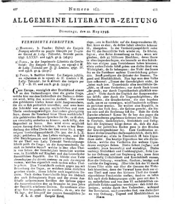 Allgemeine Literatur-Zeitung (Literarisches Zentralblatt für Deutschland) Dienstag 22. Mai 1798