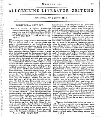 Allgemeine Literatur-Zeitung (Literarisches Zentralblatt für Deutschland) Samstag 9. Juni 1798