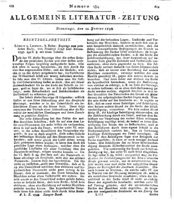 Allgemeine Literatur-Zeitung (Literarisches Zentralblatt für Deutschland) Dienstag 12. Juni 1798