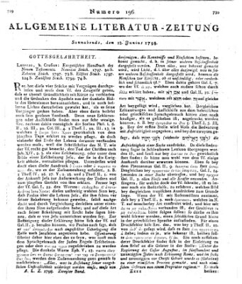 Allgemeine Literatur-Zeitung (Literarisches Zentralblatt für Deutschland) Samstag 23. Juni 1798