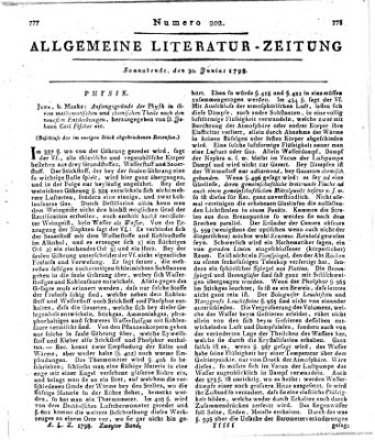 Allgemeine Literatur-Zeitung (Literarisches Zentralblatt für Deutschland) Samstag 30. Juni 1798