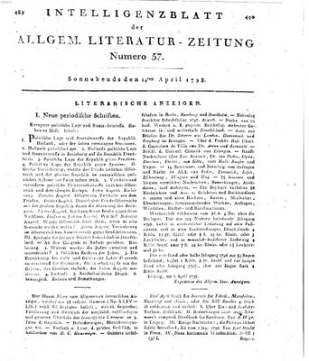 Allgemeine Literatur-Zeitung (Literarisches Zentralblatt für Deutschland) Samstag 14. April 1798