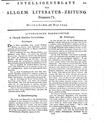 Allgemeine Literatur-Zeitung (Literarisches Zentralblatt für Deutschland) Mittwoch 9. Mai 1798