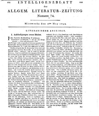 Allgemeine Literatur-Zeitung (Literarisches Zentralblatt für Deutschland) Mittwoch 16. Mai 1798