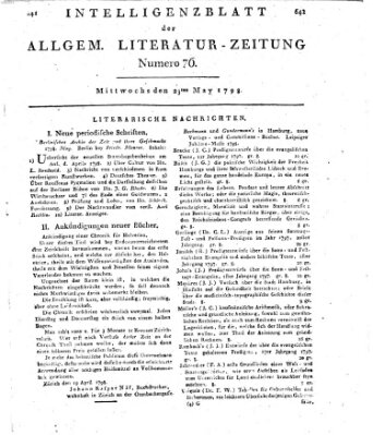 Allgemeine Literatur-Zeitung (Literarisches Zentralblatt für Deutschland) Mittwoch 23. Mai 1798