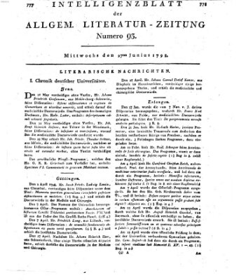 Allgemeine Literatur-Zeitung (Literarisches Zentralblatt für Deutschland) Mittwoch 27. Juni 1798