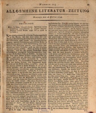 Allgemeine Literatur-Zeitung (Literarisches Zentralblatt für Deutschland) Montag 16. Juli 1798