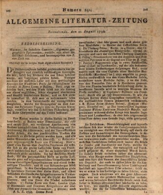 Allgemeine Literatur-Zeitung (Literarisches Zentralblatt für Deutschland) Samstag 11. August 1798