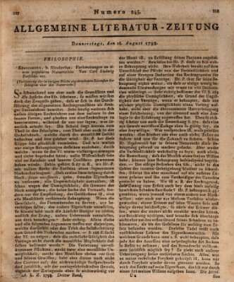 Allgemeine Literatur-Zeitung (Literarisches Zentralblatt für Deutschland) Donnerstag 16. August 1798