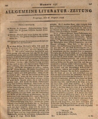 Allgemeine Literatur-Zeitung (Literarisches Zentralblatt für Deutschland) Freitag 17. August 1798