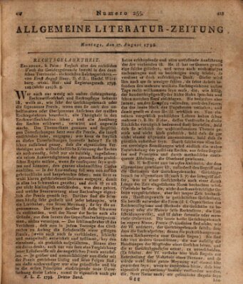 Allgemeine Literatur-Zeitung (Literarisches Zentralblatt für Deutschland) Montag 27. August 1798