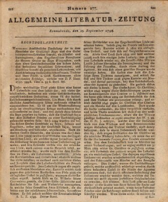 Allgemeine Literatur-Zeitung (Literarisches Zentralblatt für Deutschland) Samstag 15. September 1798