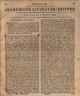 Allgemeine Literatur-Zeitung (Literarisches Zentralblatt für Deutschland) Donnerstag 20. September 1798