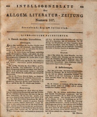 Allgemeine Literatur-Zeitung (Literarisches Zentralblatt für Deutschland) Samstag 21. Juli 1798